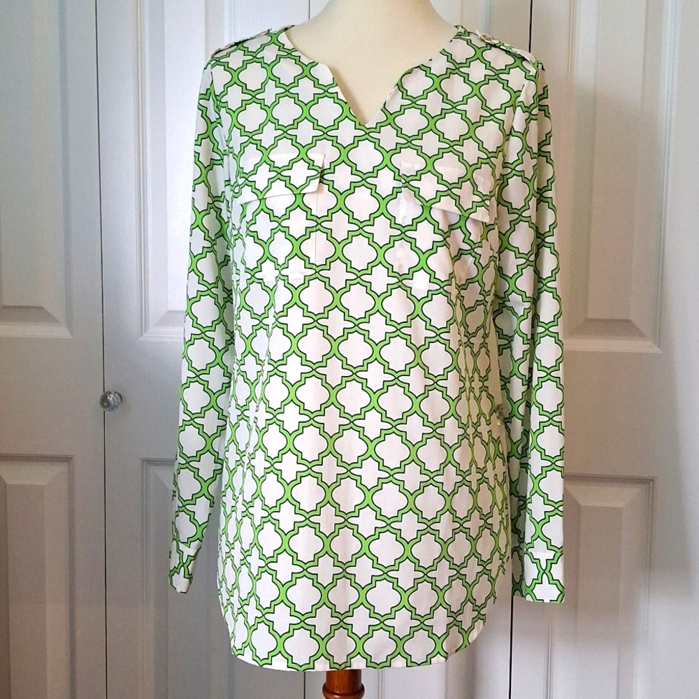 C. Wonder Green & White Long Sleeve Blouse